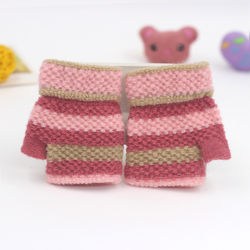 Beebide poole sõrmega kudumiskindad, unisex, triibuline muster, hoiavad sooja, 1–3 aastat, talv–kevad–sügis