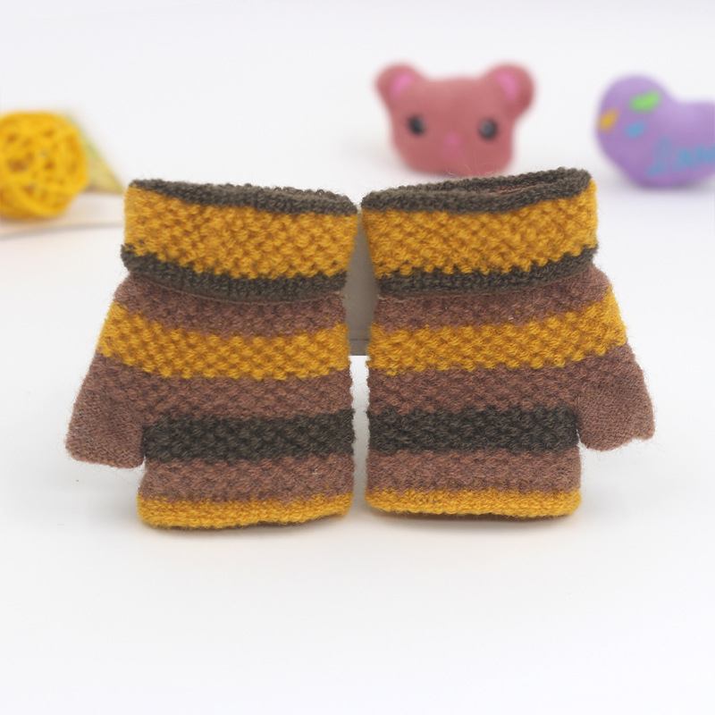 Beebide poole sõrmega kudumiskindad, unisex, triibuline muster, hoiavad sooja, 1–3 aastat, talv–kevad–sügis