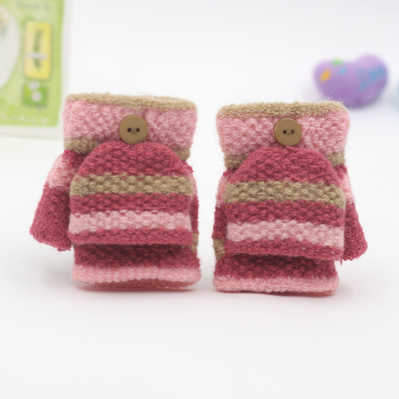 Beebide poole sõrmega kudumiskindad, unisex, triibuline muster, hoiavad sooja, 1–3 aastat, talv–kevad–sügis