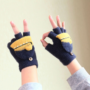 Laste talvekindad Mink velvet vooderdusega, pool-sõrmega disain, karikatuurne krokodilli muster, Jacquard kudum, soojad 4-13-aastastele.