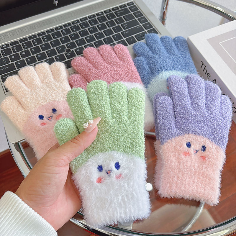 Vaikų žieminės pirštinės su penkiais pirštais, storos, atsparios dėvėjimui, cartoon stiliaus, lauko dviračio važiavimui