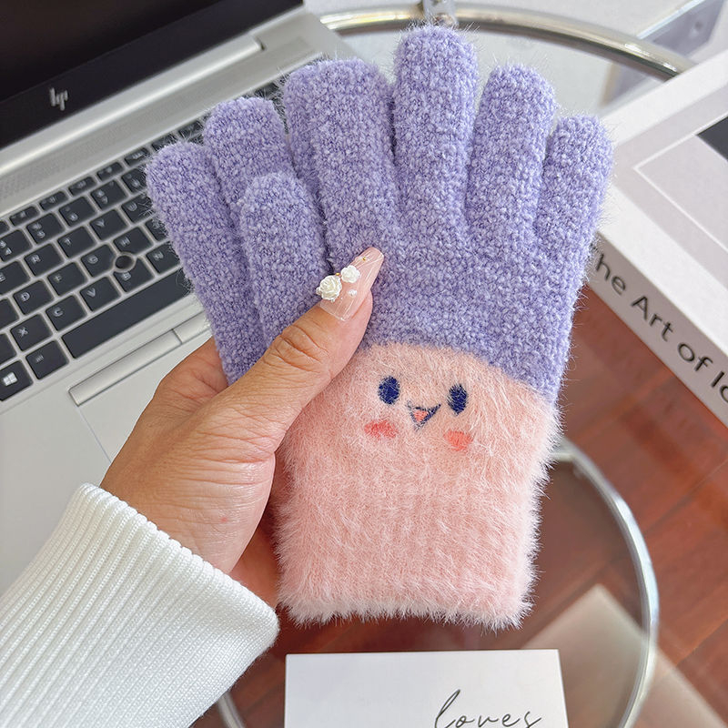 Vaikų žieminės pirštinės su penkiais pirštais, storos, atsparios dėvėjimui, cartoon stiliaus, lauko dviračio važiavimui