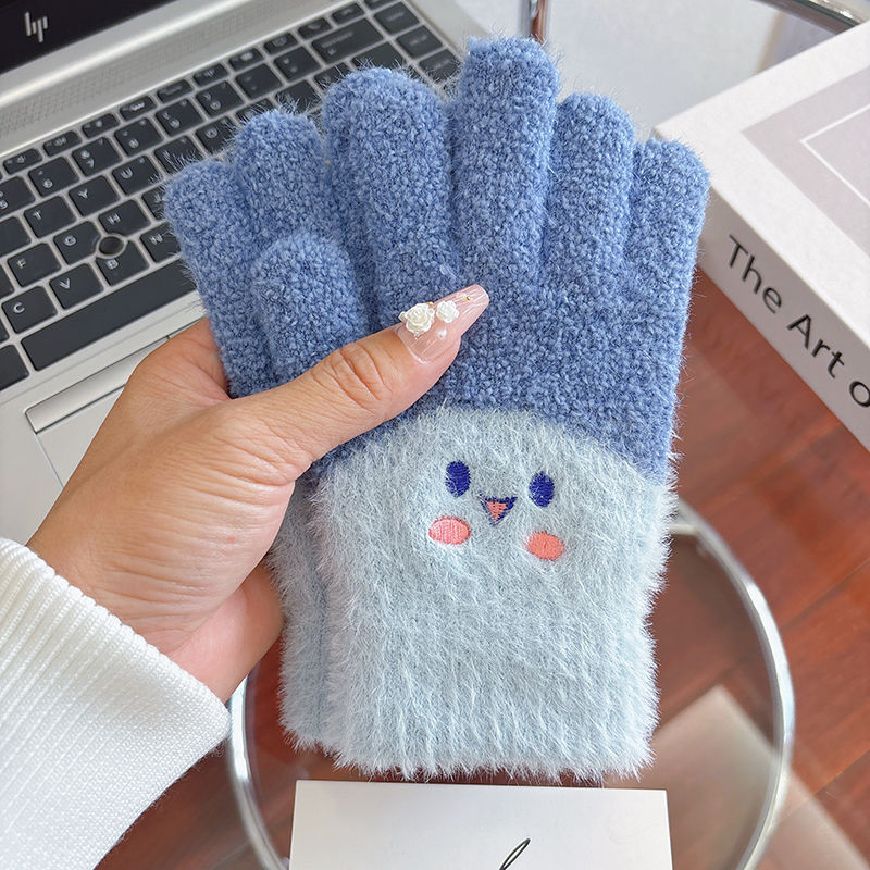 Vaikų žieminės pirštinės su penkiais pirštais, storos, atsparios dėvėjimui, cartoon stiliaus, lauko dviračio važiavimui