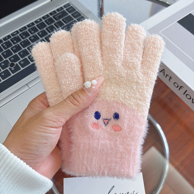 Vaikų žieminės pirštinės su penkiais pirštais, storos, atsparios dėvėjimui, cartoon stiliaus, lauko dviračio važiavimui