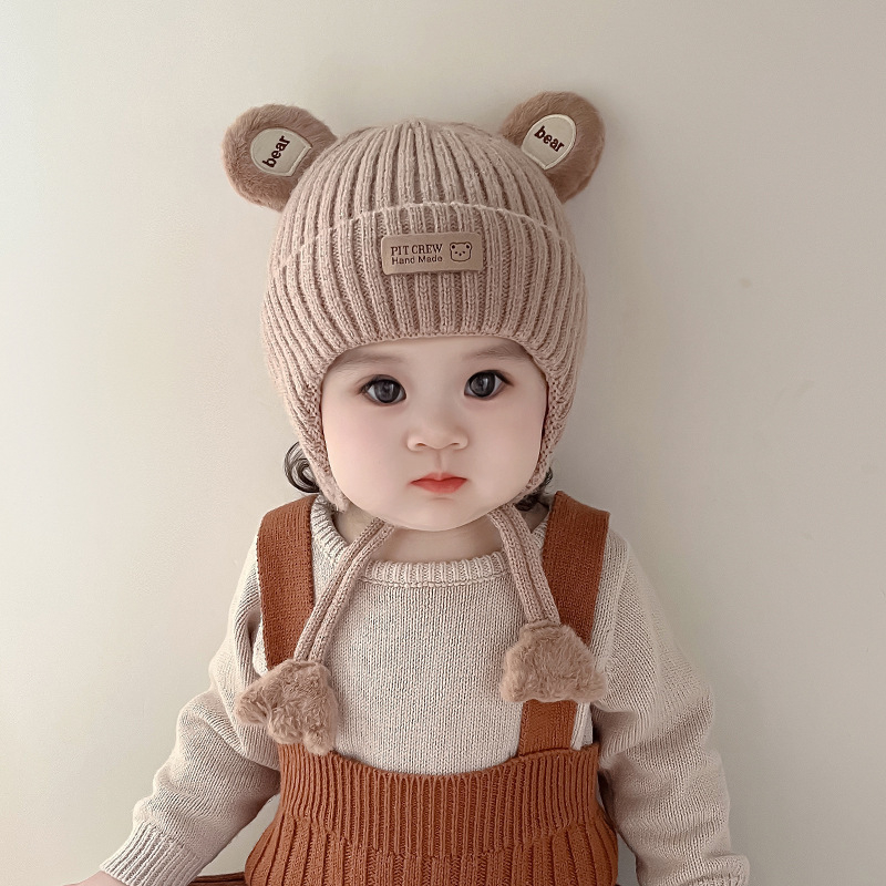 Бебешка памучна зимна шапка с ушна защита, куполна форма, топла и ветроустойчива, карикатурен стил; за възраст 6–12 м, 1–2 г и 2–4 г