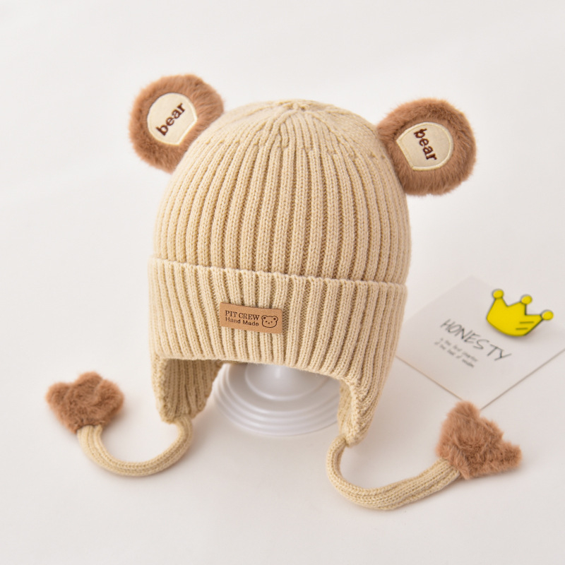 Бебешка памучна зимна шапка с ушна защита, куполна форма, топла и ветроустойчива, карикатурен стил; за възраст 6–12 м, 1–2 г и 2–4 г