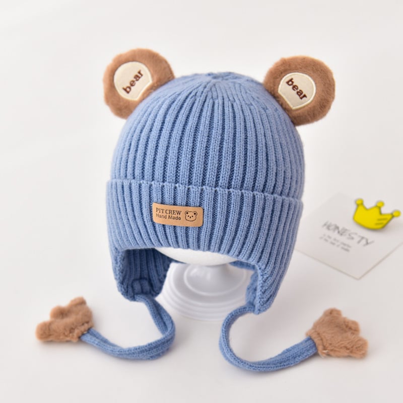 Бебешка памучна зимна шапка с ушна защита, куполна форма, топла и ветроустойчива, карикатурен стил; за възраст 6–12 м, 1–2 г и 2–4 г