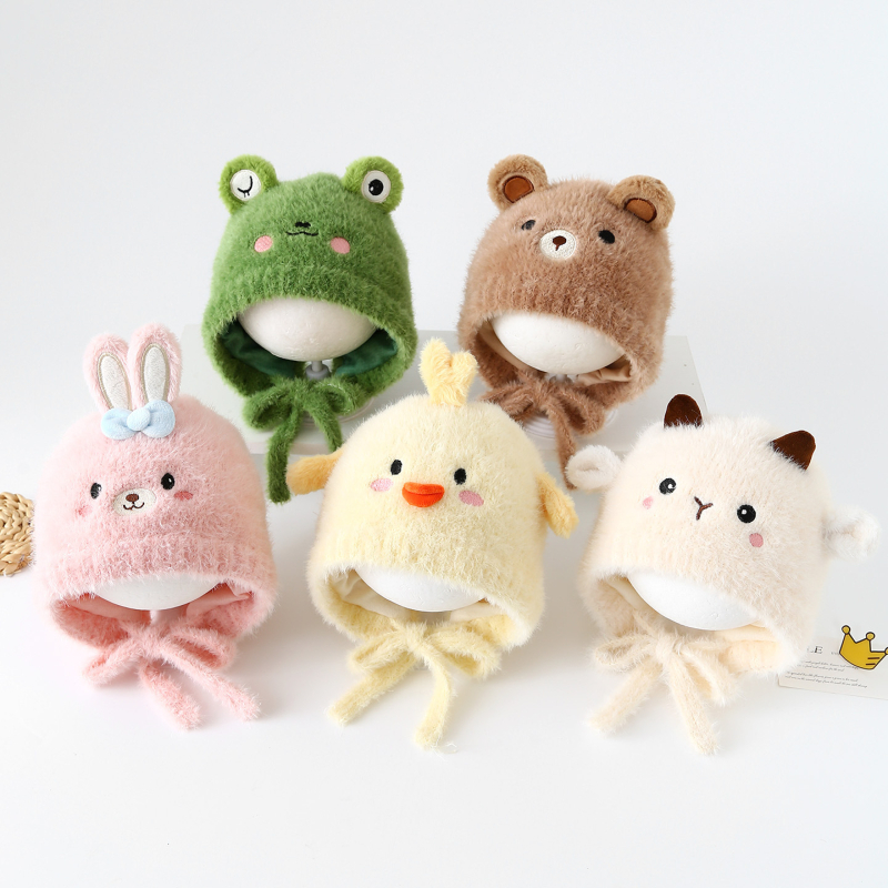 Детска плюшена зимна шапка за уши, куполен стил, топла и ветроустойчива