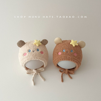 Бебешка зимна плетена шапка с дебела плюшена подплата, ушна защита, ветроустойчива жакардова шапка