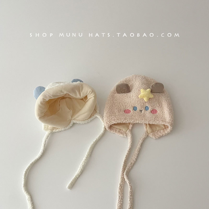 Бебешка зимна плетена шапка с дебела плюшена подплата, ушна защита, ветроустойчива жакардова шапка