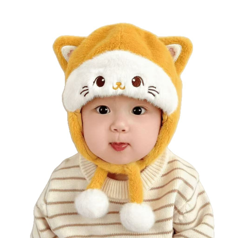 Бебешка шапка от плюшено платно, защита за ушите, зимен купол стил, запазва топлината