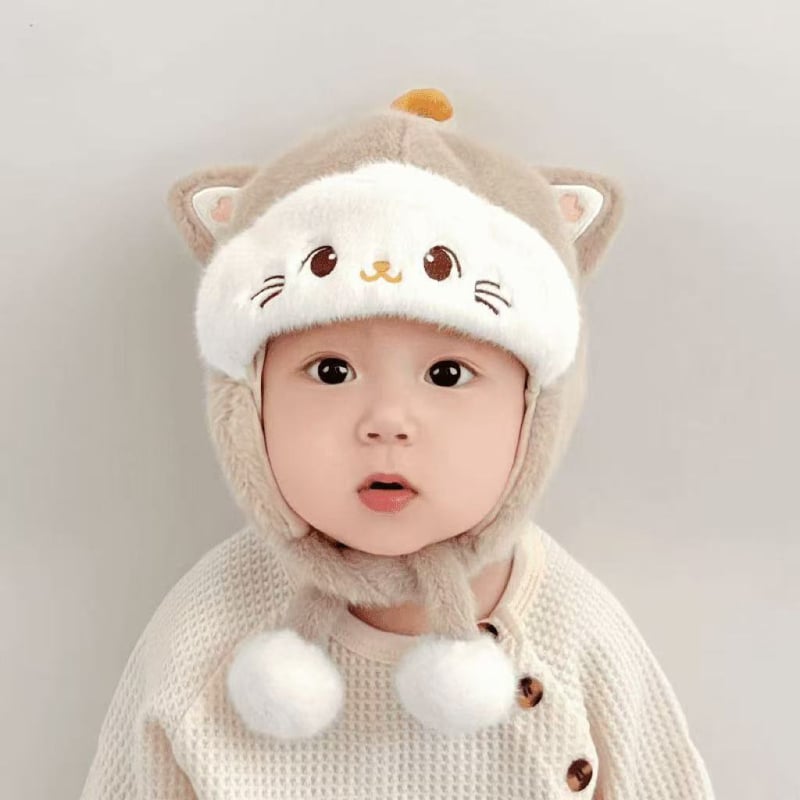 Бебешка шапка от плюшено платно, защита за ушите, зимен купол стил, запазва топлината
