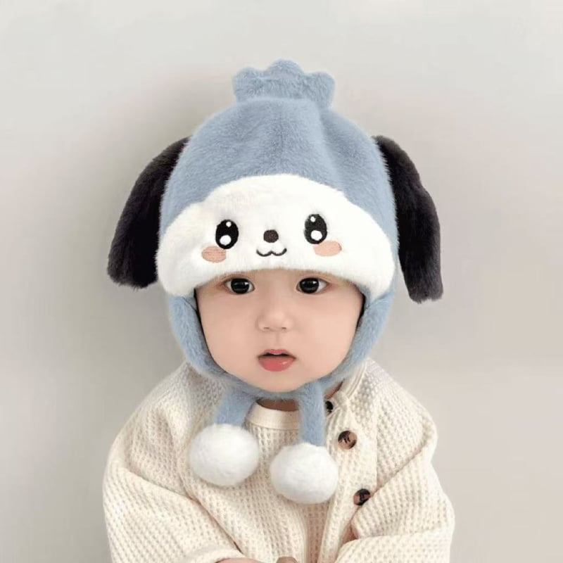 Бебешка шапка от плюшено платно, защита за ушите, зимен купол стил, запазва топлината