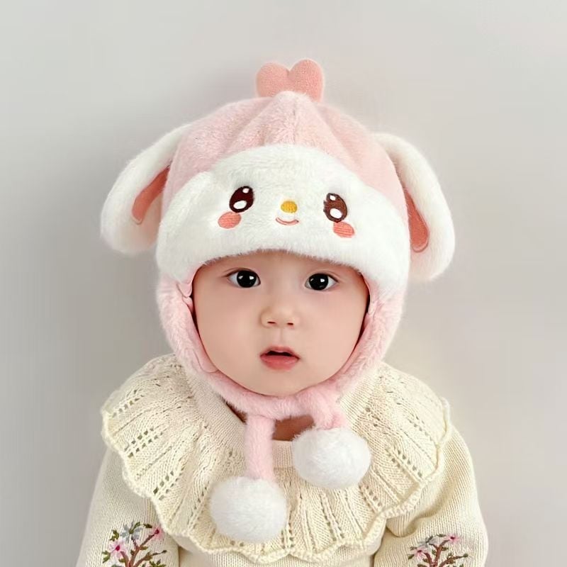 Бебешка шапка от плюшено платно, защита за ушите, зимен купол стил, запазва топлината