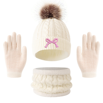 Детски плетен комплект: шапка, шал и ръкавици — зима, акрил, висока корона, без козирка, модел YC8038