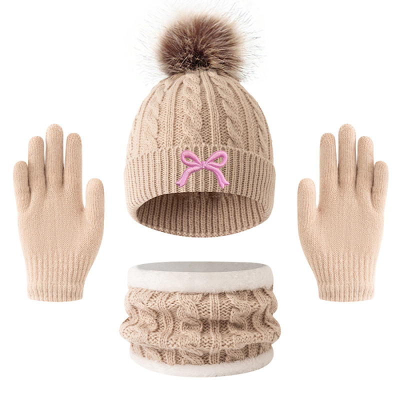 Детски плетен комплект: шапка, шал и ръкавици — зима, акрил, висока корона, без козирка, модел YC8038