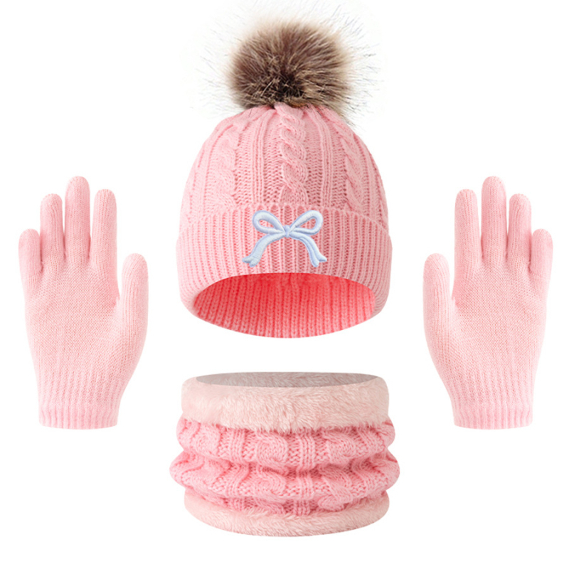 Детски плетен комплект: шапка, шал и ръкавици — зима, акрил, висока корона, без козирка, модел YC8038