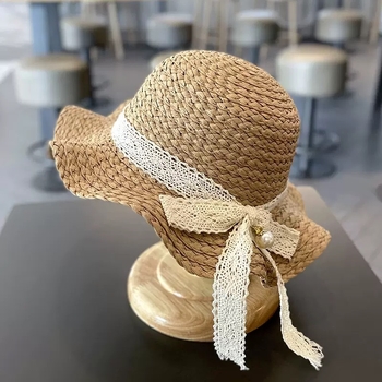 Детска сламена шапка за лято с широк козирог, куполна форма, конопено плат, слънцезащита, дишаща, за деца 4–6 г.
