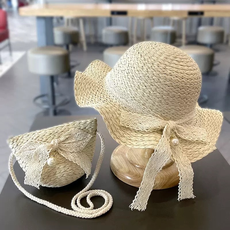 Детска сламена шапка за лято с широк козирог, куполна форма, конопено плат, слънцезащита, дишаща, за деца 4–6 г.