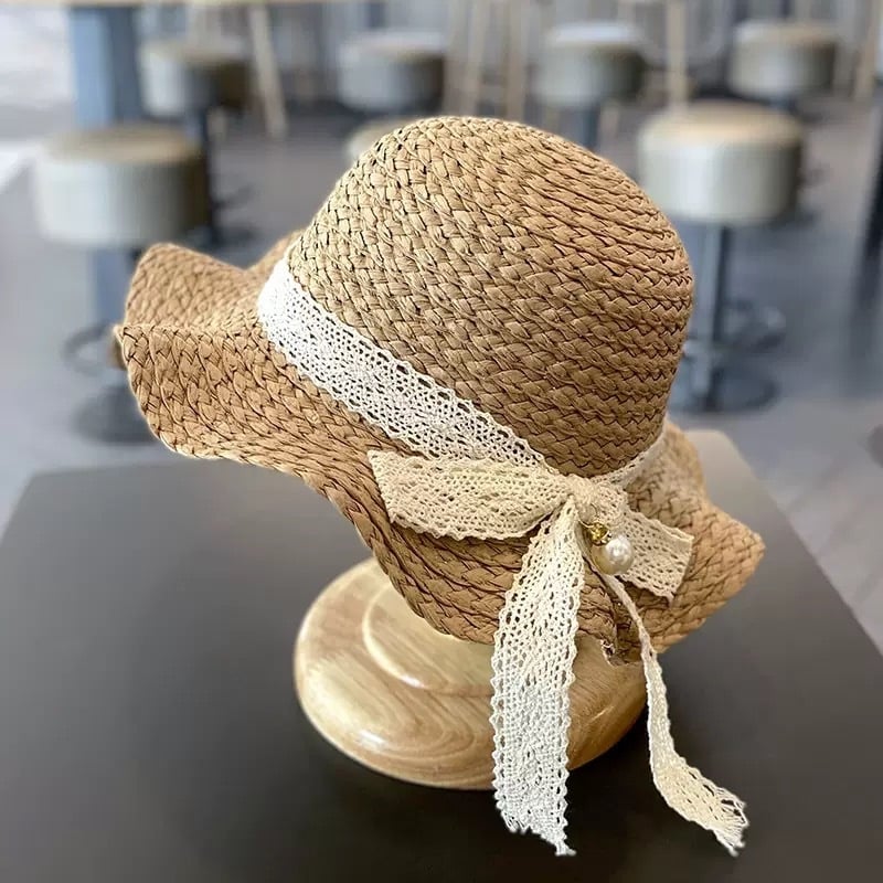 Детска сламена шапка за лято с широк козирог, куполна форма, конопено плат, слънцезащита, дишаща, за деца 4–6 г.