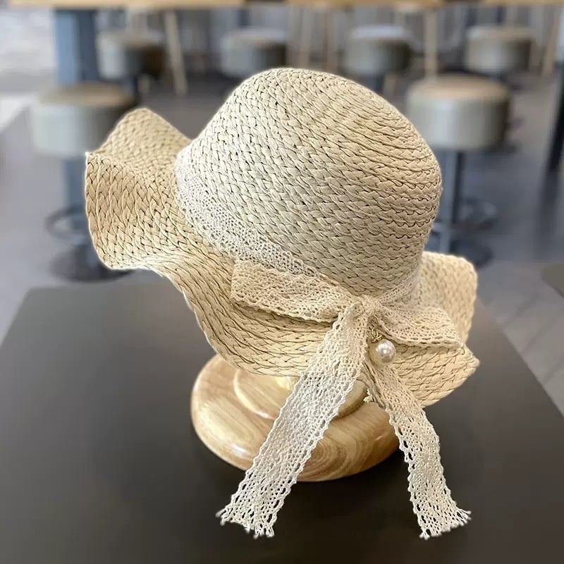 Детска сламена шапка за лято с широк козирог, куполна форма, конопено плат, слънцезащита, дишаща, за деца 4–6 г.