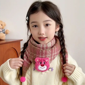 Unisex παιδικό τρίγωνο φουλάρι για τον λαιμό με καρό μοτίβο και καρτούν, παχύ βαμβάκι slub, μεσαίου μήκους, φθινόπωρο 2024