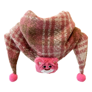 Unisex παιδικό τρίγωνο φουλάρι για τον λαιμό με καρό μοτίβο και καρτούν, παχύ βαμβάκι slub, μεσαίου μήκους, φθινόπωρο 2024