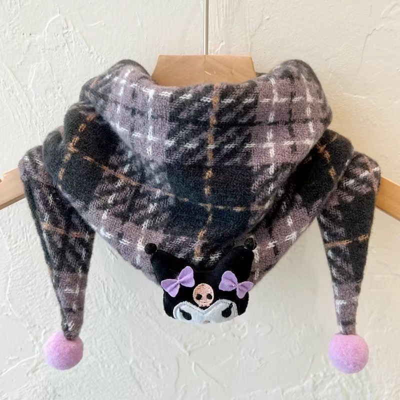 Unisex παιδικό τρίγωνο φουλάρι για τον λαιμό με καρό μοτίβο και καρτούν, παχύ βαμβάκι slub, μεσαίου μήκους, φθινόπωρο 2024