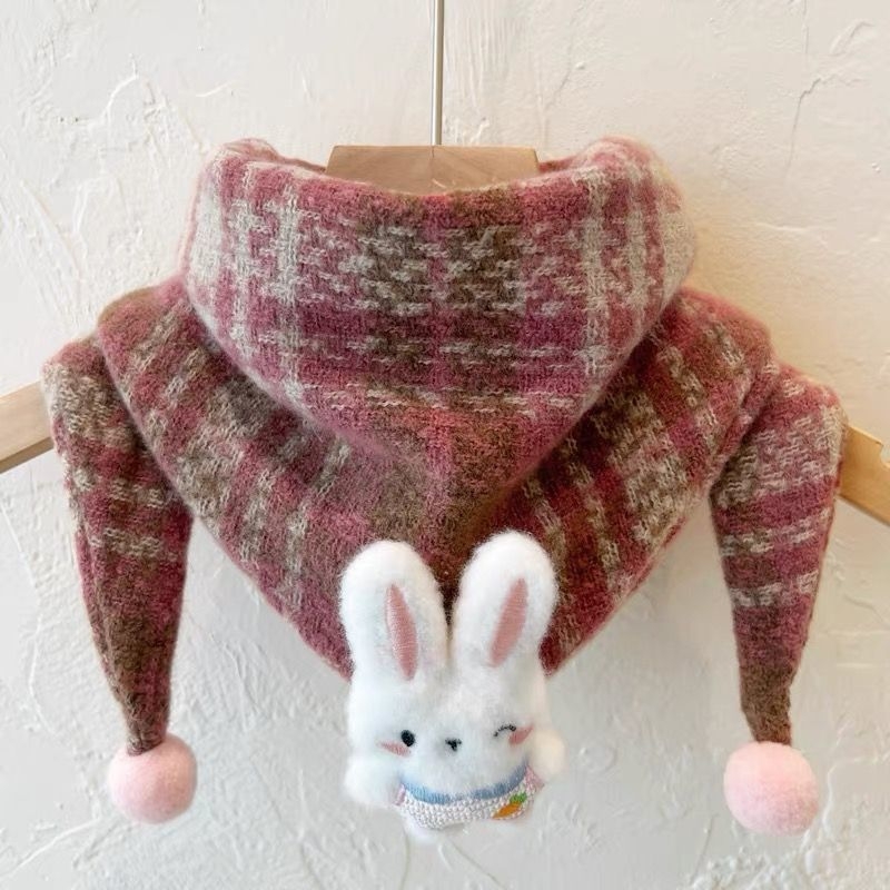 Unisex παιδικό τρίγωνο φουλάρι για τον λαιμό με καρό μοτίβο και καρτούν, παχύ βαμβάκι slub, μεσαίου μήκους, φθινόπωρο 2024