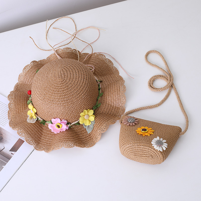 Gyerek szalmasapka széles karimával, kupola alakú koronával, légáteresztő, napsugár elleni védelem