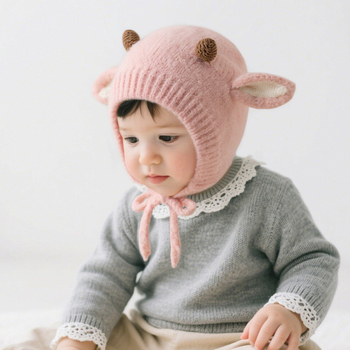 Beebi villane talvemüts - kootud müts, kõrvade kaitse, soe, 6–12 kuud ja 1–2 aastat