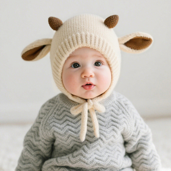 Beebi villane talvemüts - kootud müts, kõrvade kaitse, soe, 6–12 kuud ja 1–2 aastat