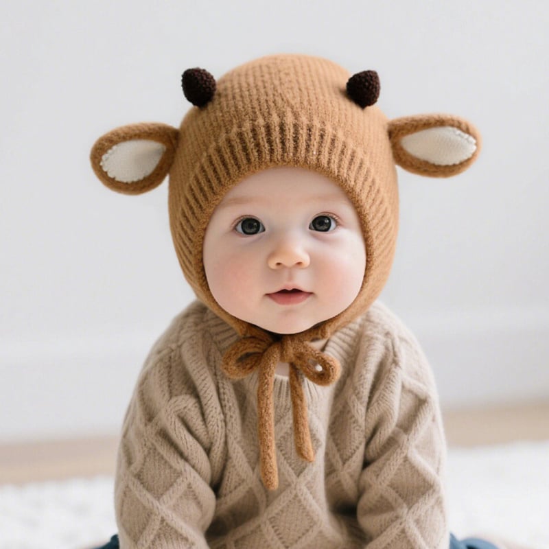 Beebi villane talvemüts - kootud müts, kõrvade kaitse, soe, 6–12 kuud ja 1–2 aastat