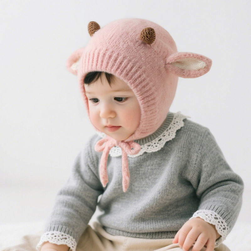 Beebi villane talvemüts - kootud müts, kõrvade kaitse, soe, 6–12 kuud ja 1–2 aastat