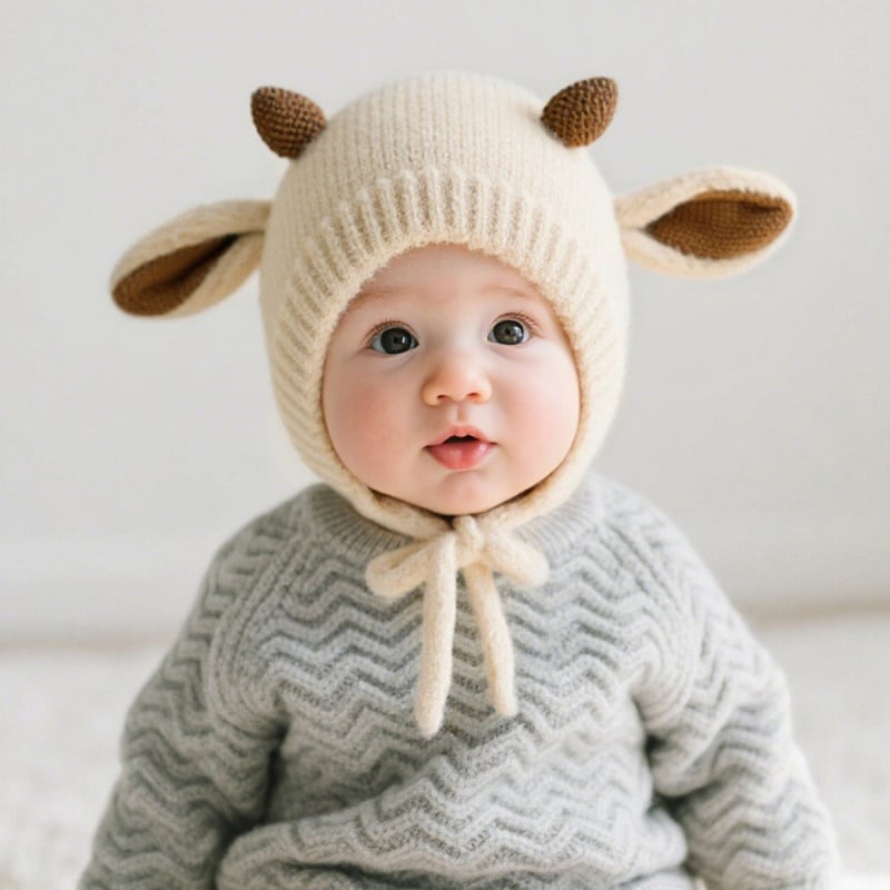 Beebi villane talvemüts - kootud müts, kõrvade kaitse, soe, 6–12 kuud ja 1–2 aastat