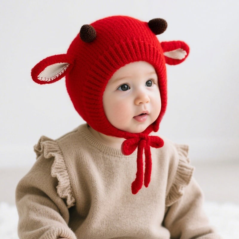 Beebi villane talvemüts - kootud müts, kõrvade kaitse, soe, 6–12 kuud ja 1–2 aastat