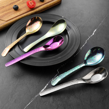 Κουταλάκι από καθαρό τιτάνιο με μοτίβο πάγου-κρυστάλλου και σφυρήλατη υφή, αντιβακτηριακό, μοντέρνος απλός σχεδιασμός για φαγητό και σούπα.