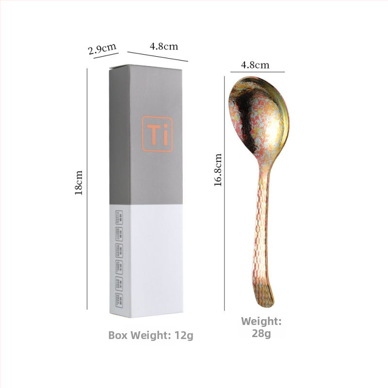 Κουταλάκι από καθαρό τιτάνιο με μοτίβο πάγου-κρυστάλλου και σφυρήλατη υφή, αντιβακτηριακό, μοντέρνος απλός σχεδιασμός για φαγητό και σούπα.