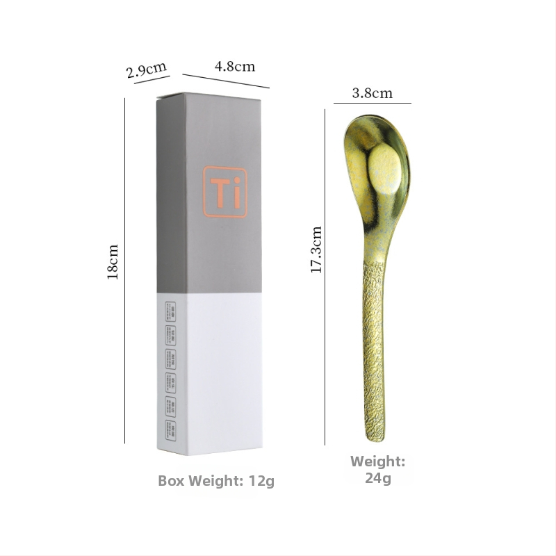 Κουταλάκι από καθαρό τιτάνιο με μοτίβο πάγου-κρυστάλλου και σφυρήλατη υφή, αντιβακτηριακό, μοντέρνος απλός σχεδιασμός για φαγητό και σούπα.