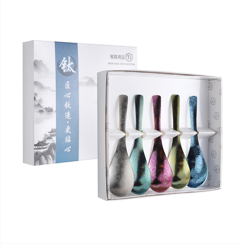 Κουταλάκι από καθαρό τιτάνιο με μοτίβο πάγου-κρυστάλλου και σφυρήλατη υφή, αντιβακτηριακό, μοντέρνος απλός σχεδιασμός για φαγητό και σούπα.