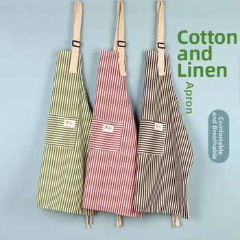 Ποδιά χωρίς μανίκια από βαμβάκι και λινό, αντιβρωμιστικό, ριγέ σχέδιο