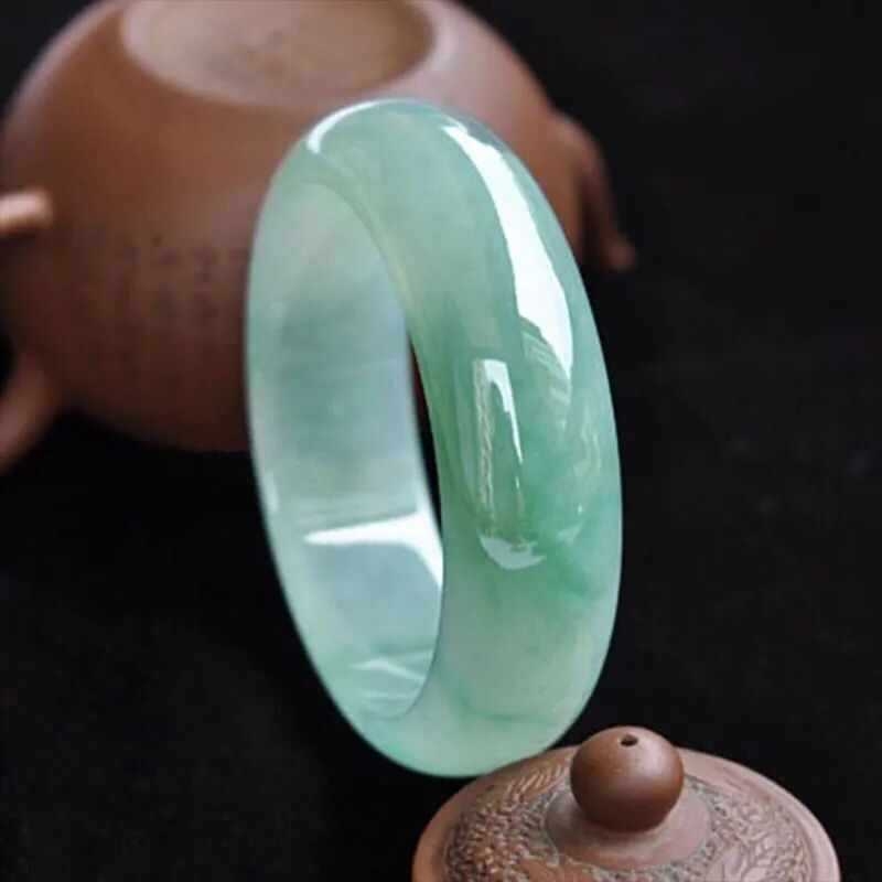 Nefrito apyrankė su ledo vaškinės tekstūros, geometrinė forma, rankų darbo, atskiras įpakavimas, natūralus stilius, unisex