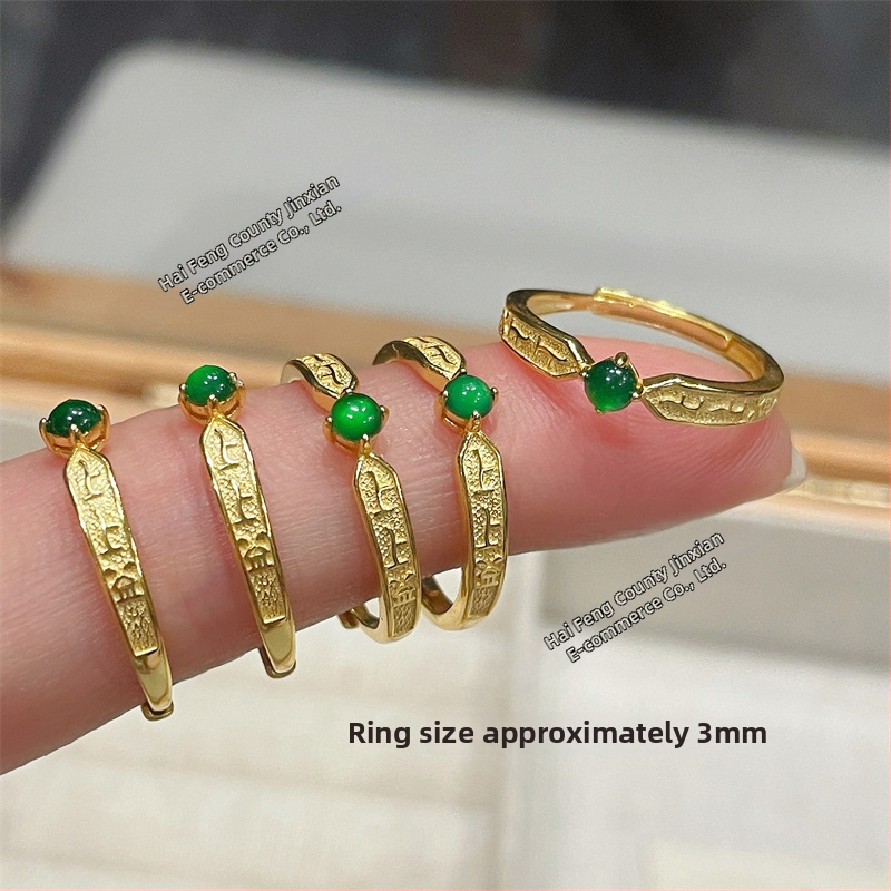 Otvorený prsteň zo S925 striebra s Jadeite, unisex, elektroplating