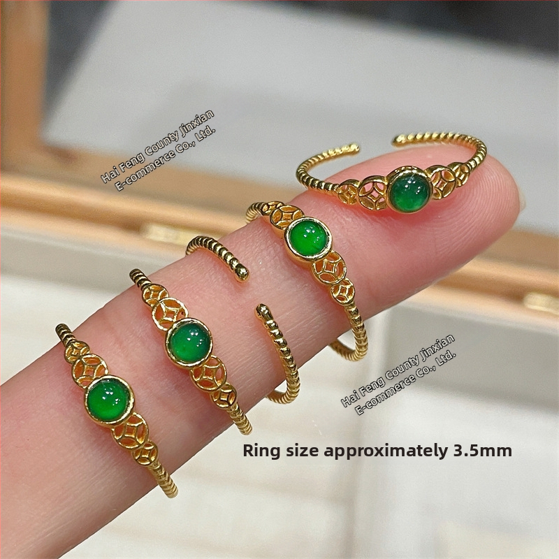 Отворена халка от S925 сребро с Jadeite, унисекс, електроплакиране