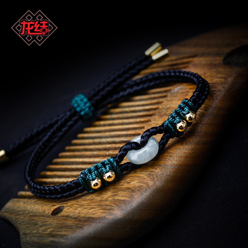 Жадеитов браслет, изцяло ръчно тъкан, марка LONG JIE/Dragon Knot, номер на производство S391, етно стил.