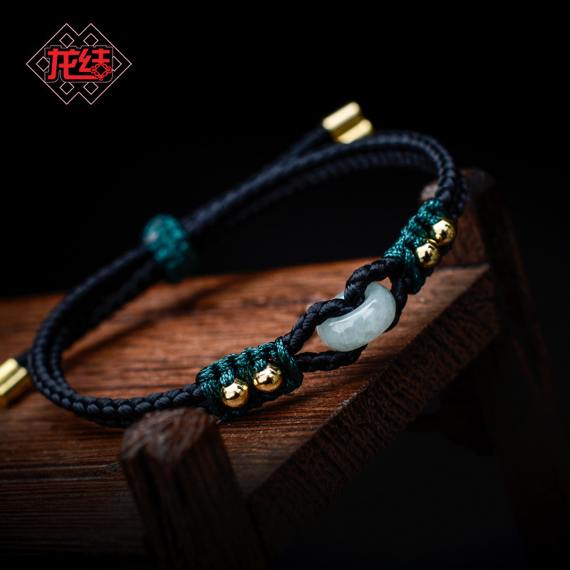 Жадеитов браслет, изцяло ръчно тъкан, марка LONG JIE/Dragon Knot, номер на производство S391, етно стил.