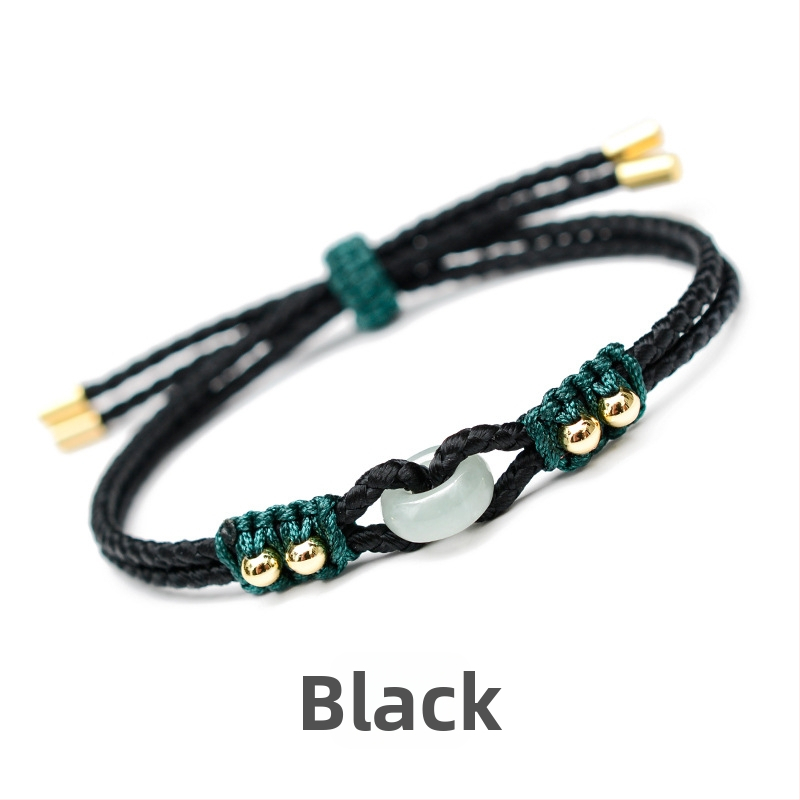 Жадеитов браслет, изцяло ръчно тъкан, марка LONG JIE/Dragon Knot, номер на производство S391, етно стил.