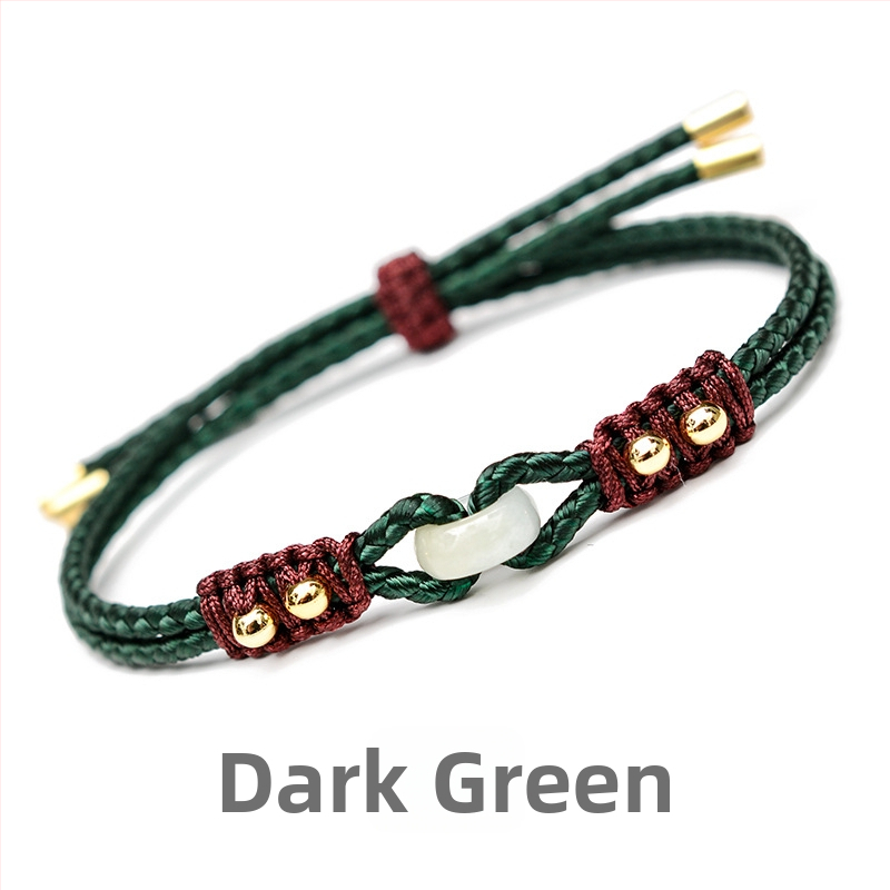 Жадеитов браслет, изцяло ръчно тъкан, марка LONG JIE/Dragon Knot, номер на производство S391, етно стил.