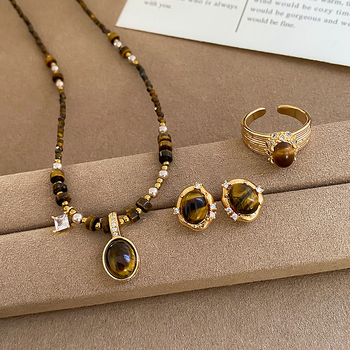 Set de bijuterii cu zirconiu, lanț clavicular și pandantiv din cupru, model inimă/picătură/clopot, stil ușor de lux