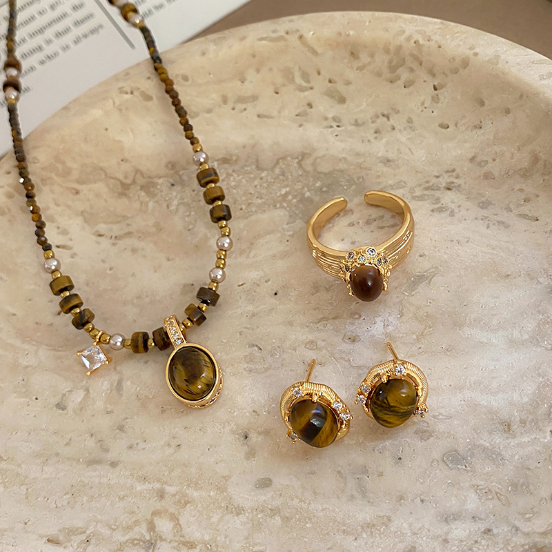 Set de bijuterii cu zirconiu, lanț clavicular și pandantiv din cupru, model inimă/picătură/clopot, stil ușor de lux